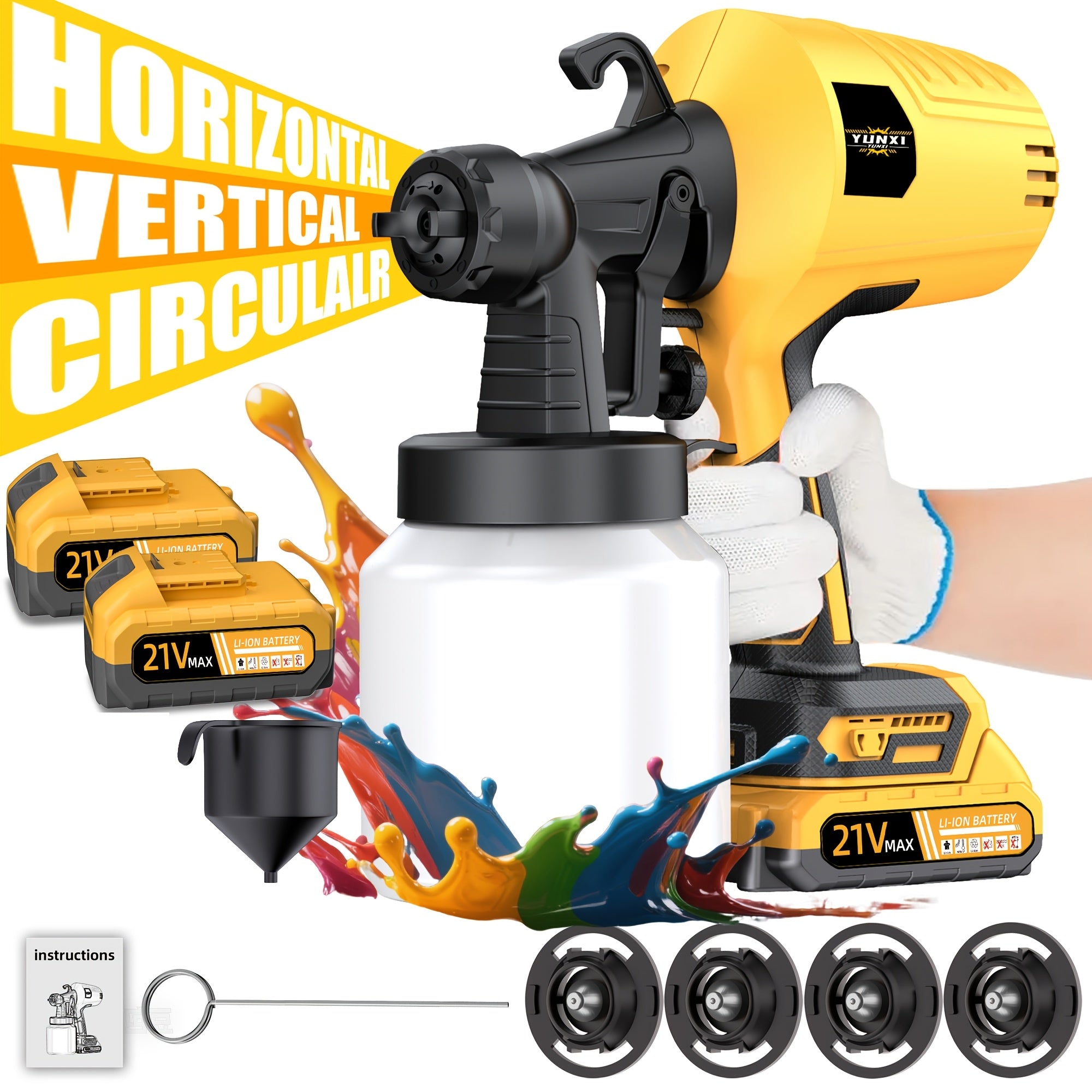 High Voltage Spray Paint Machine with Electric HVLP Spray Gun and Battery, 3 Spraying Modes, Electric Spray Paint Machine 27.05 Ounce Container, Easy to Clean, Suitable for House Painting, Furniture, Cabinets, Fences, Walls, Doors