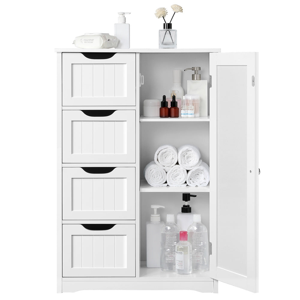 ALDEN DESIGN Bathroom Cabinet, Modern Wooden Bathroom Cabinet with 4 Drawers & Cupboard, Freestanding Wooden Storage Organizer for Kitchen, Living Room, Entryway, Furniture for Home, White/Gray