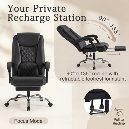 High Back Executive Office Chair with Footrest Ergonomic Reclining Faux Leather Desk Chair 400 lbs Capacity 360° Swivel with Wheels for Home Office Executive Desk Study White Black Brown Canada