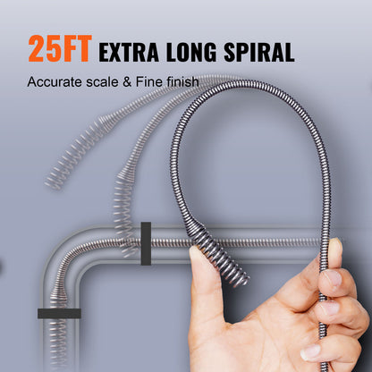 VEVOR 25ft Drain Auger Plumbing Snake – 1/4" Heavy Duty Drum Cable Clog Remover with Drill Adapter, Autofeed Control & Gloves | Clears Kitchen, Bathroom, Shower & Sink Drains | ShopVora CA