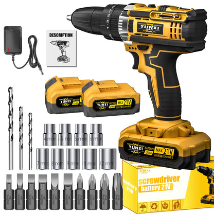 21V Cordless Drill Set with Drill Bits & Socket Accessories – Variable Speed Driver, Fast Charger & Lithium-Ion Battery, Multifunctional Power Tool Kit for Home DIY, Auto Repair & Gift for Dad