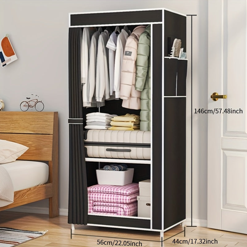 Freestanding Fabric Wardrobe Closet 170x128cm – Non-Woven Portable Clothes Organizer with 6 Shelves, 2 Hanging Sections & 4 Side Pockets, Dustproof Bedroom & Living Room Storage