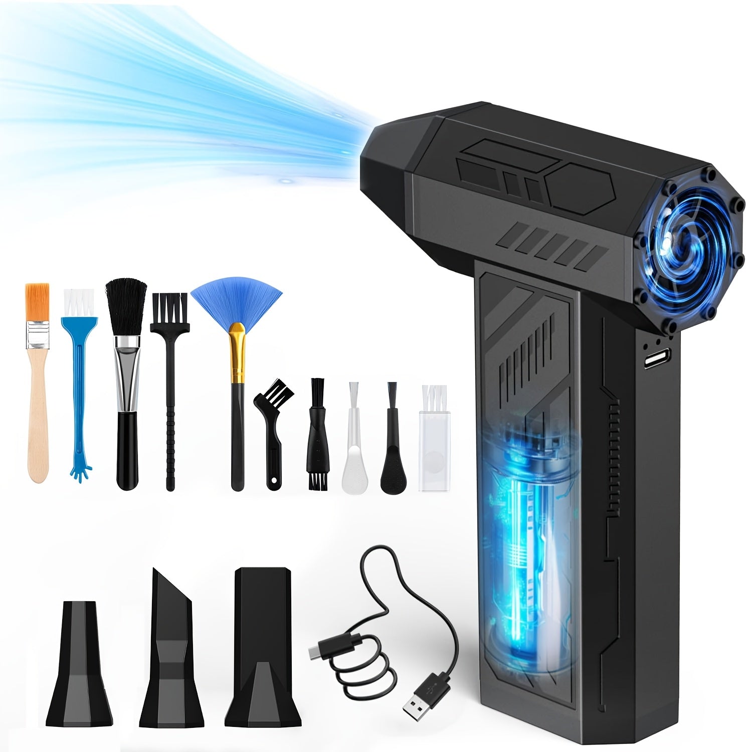 Cordless Electric Air Duster 130000 RPM Turbo Blower, 4000mAh Rechargeable Battery, 4-Gear Adjustable Handheld Compressed Air Blower for Car, Keyboard, Outdoor & Camping