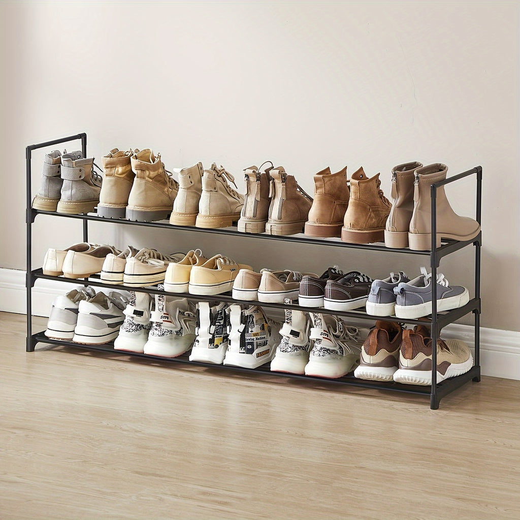 Shoe Rack, Easy To Assemble, 3 Tier Shoe Organizer, Metal Shoe Storage Shelf For 18 Pairs Of Shoes, Entryway, Black