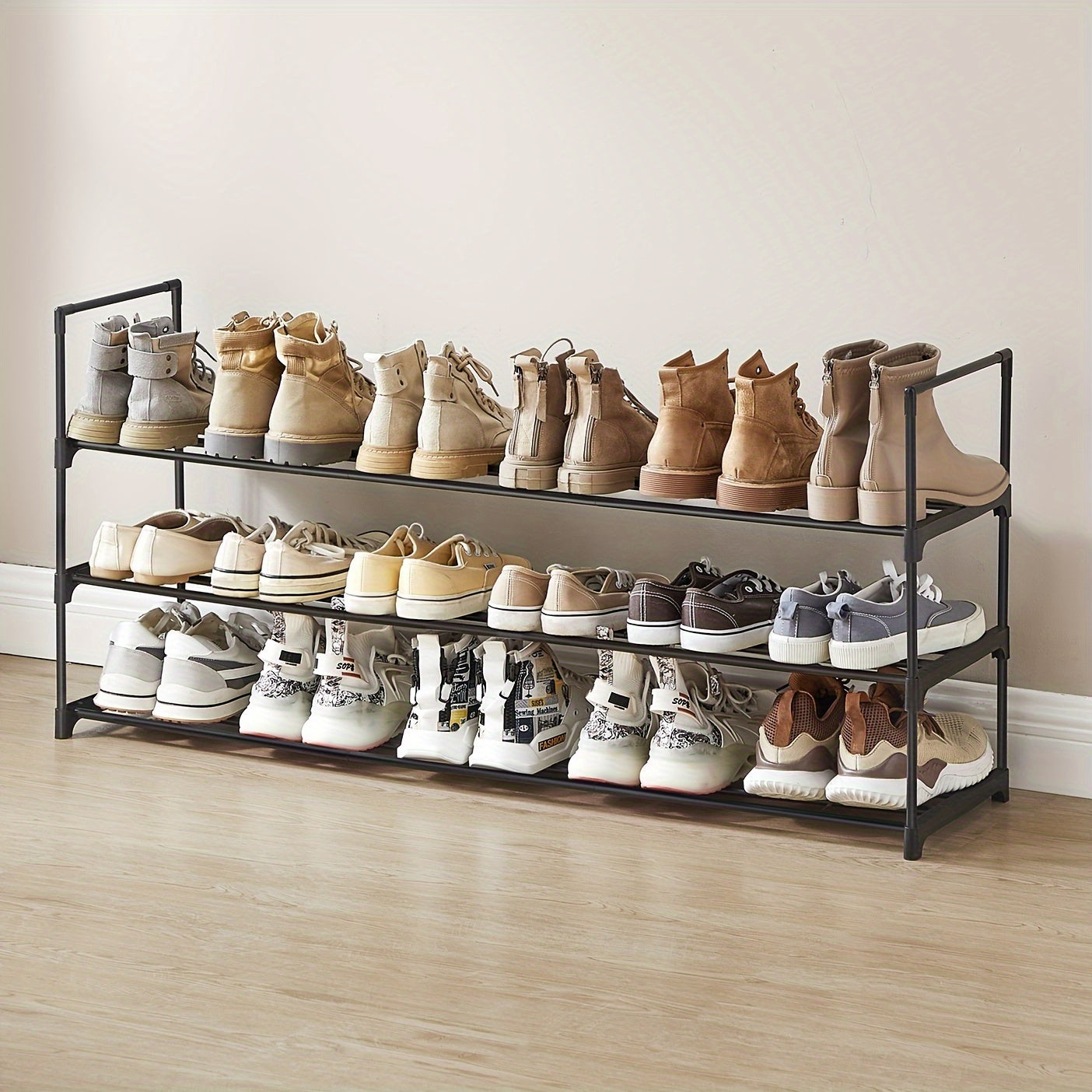 Shoe Rack, Easy To Assemble, 3 Tier Shoe Organizer, Metal Shoe Storage Shelf For 18 Pairs Of Shoes, Entryway, Black