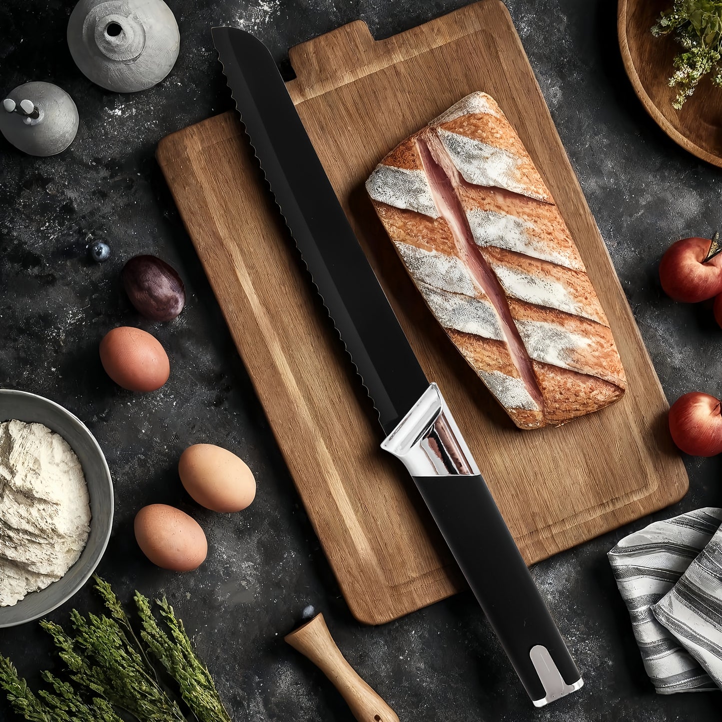 13-Piece Kitchen Knife Set with Block & Holder – 6 Steak Knives, Chef Knife, Bread Knife & Scissors Included – Sharp Stainless Steel Blades – Housewarming Gift for Home Cooks