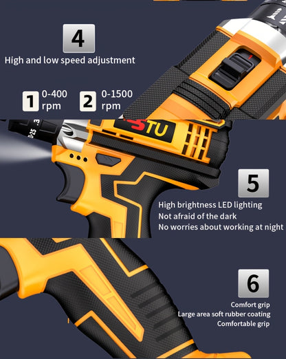 21V Cordless Drill Electric Screwdriver – Lithium Impact Drill Kit with Multifunctional Pistol Grip, Rechargeable Power Tool for Home & DIY