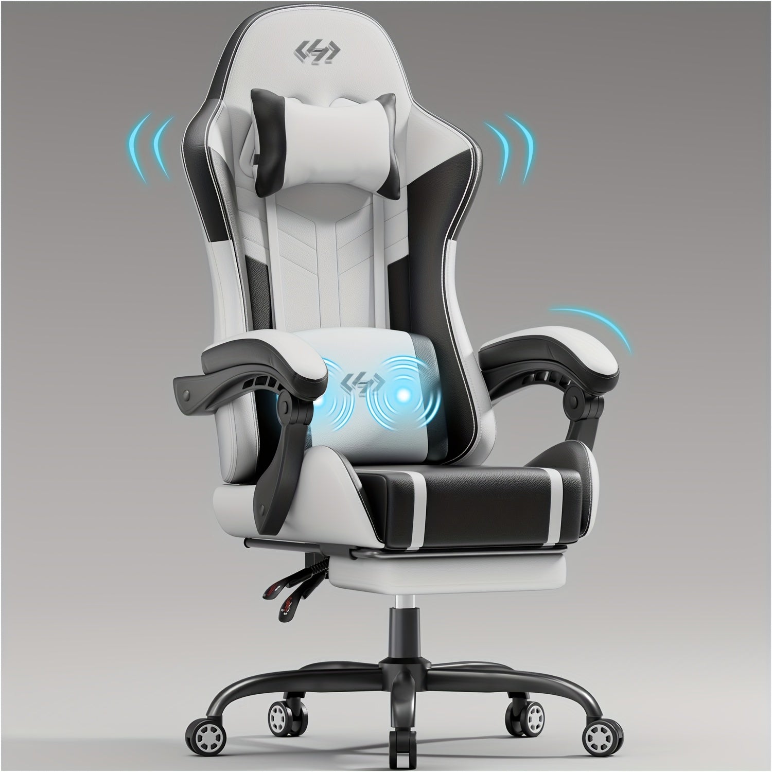 Ergonomic Gaming Chair with Pocket Spring Cushion and Massage Lumbar Support - Height Adjustable PU Leather Computer Chair, Memory Foam Headrest, Reclining Backrest, Footrest, 330 lb Capacity Canada