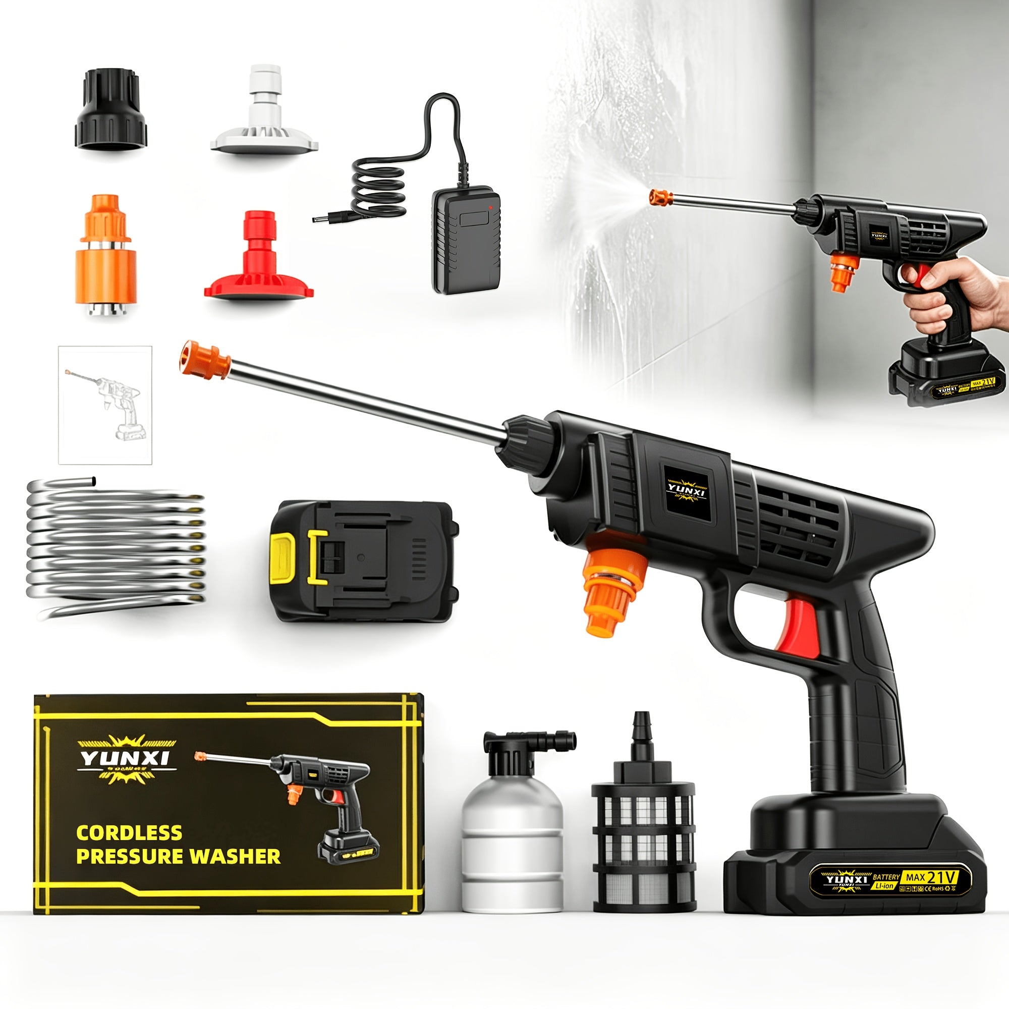 Portable Electric High-Cordless Pressure Washing Machine Gun, Pressure Washer Plug-in with Heavy-Duty Spray Gun, Compatible with Car Driveway - Heavy-Duty Pressure Washer for Outdoor/Car Cleaning, No Tank, for Car Home Garden Cleaning, Christmas Gif