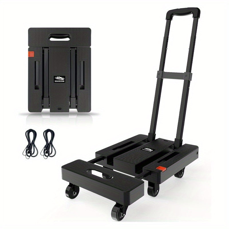 Foldable Hand Truck 500LB Capacity, Convertible Handcart with Extendable Adjustable Handle & 4 Wheels, Portable Folding Dolly Cart for Home Office Yard Moving Warehouse – Heavy Duty Material Handling