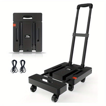 Foldable Hand Truck 500LB Capacity, Convertible Handcart with Extendable Adjustable Handle & 4 Wheels, Portable Folding Dolly Cart for Home Office Yard Moving Warehouse – Heavy Duty Material Handling