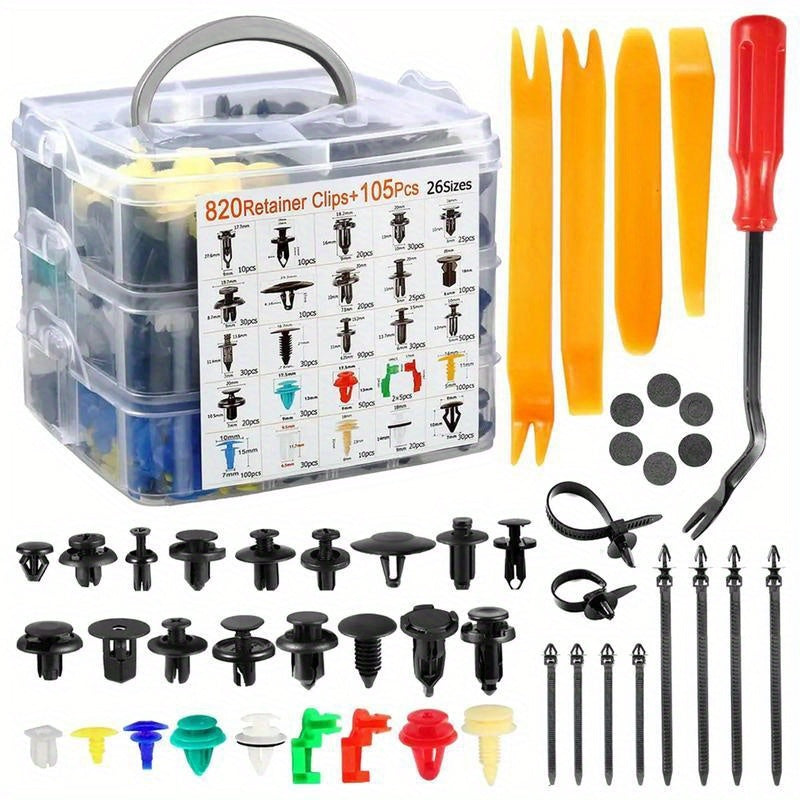 Car Body Clips Rivets & Fasteners Kit 925pcs or 105pcs – 26 Sizes Universal Bumper Door Fender Plastic Rivet Set with Fastener Removal Tool