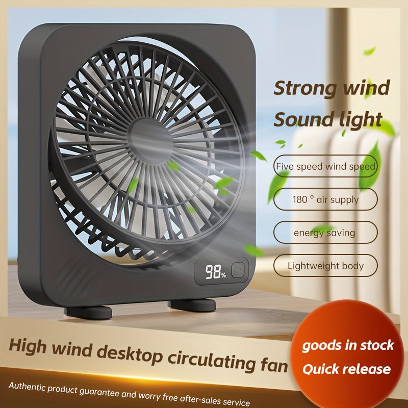 Five Speed Wind Speed Adjustment, Screen Can Display Battery Level, Manual 180 ° Adjustment Up And Down, Desktop USB Fan
