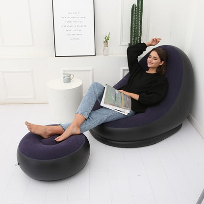 Inflatable Recliner Chair with Round Stool and Pump for Indoor Living Room Bedroom Outdoor Camping Picnic Beach Travel Lounge - Canada