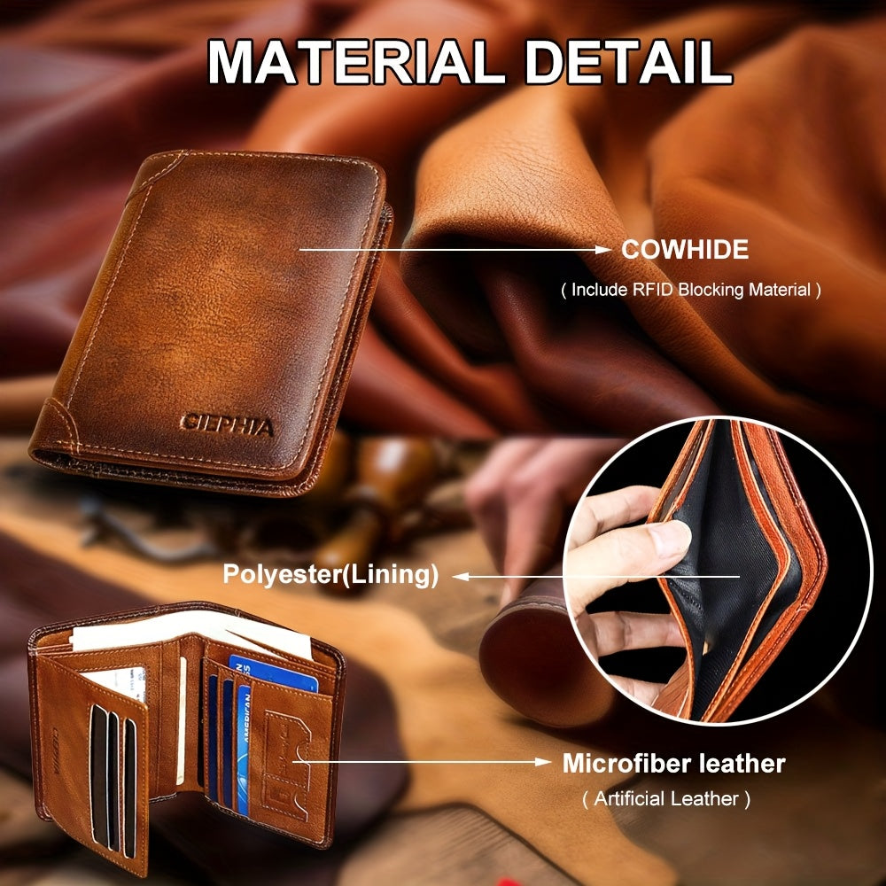 RFID Blocking Genuine Leather Wallet for Men – Trifold & Bifold Cowhide Vintage Wallet with 9 Card Slots, 2 ID Windows & Money Clip | Anti-Theft Gift for Him | ShopVora CA