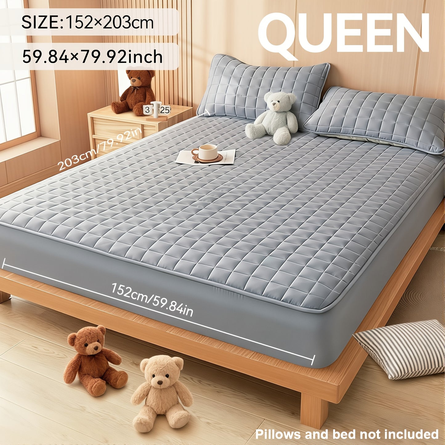 Waterproof Mattress Protector Cover Fitted Sheet Thickened Breathable Mattress Topper Pad Twin Full Queen King Size Bedroom Guest Room Hotel Comfortable Durable Bed Cover