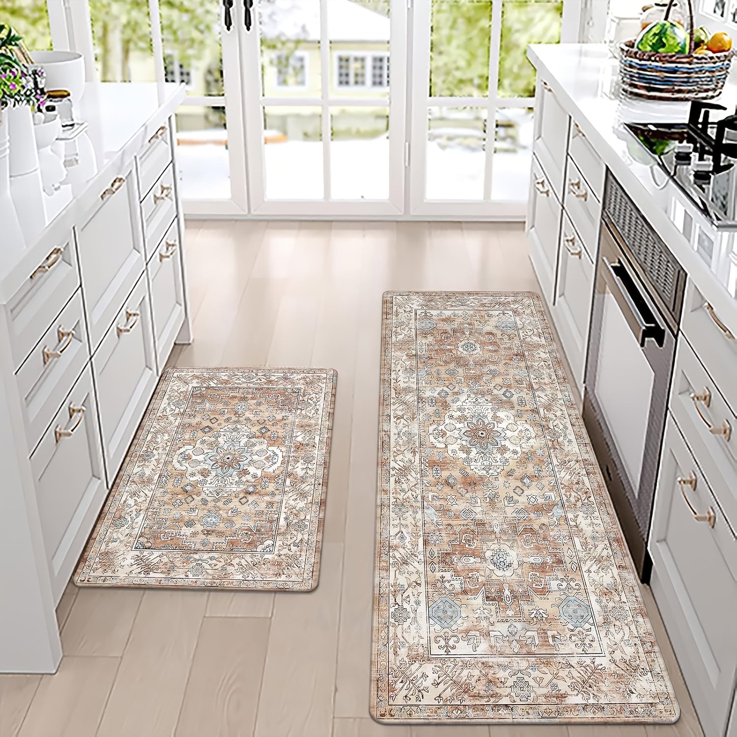 PVC Foam Cushioned Floor Mats 2pcs Non-Slip Quick-Dry – Comfort Standing Runner Rug for Kitchen Dining Room Farmhouse & Modern Home Decor