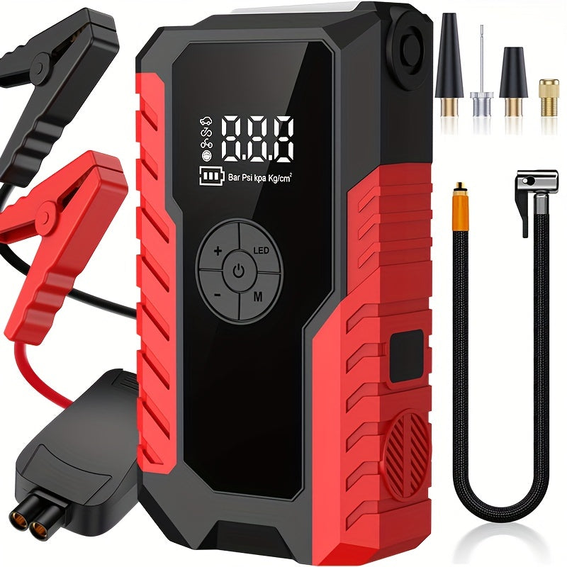 Portable Car Emergency Starter Power Supply | 12V Car Battery Charger With Optional 150Psi Air Pump, Led Light, Usb Type-C And Usb Output, Rechargeable Lithium Polymer Battery, Digital Display, Various Styles