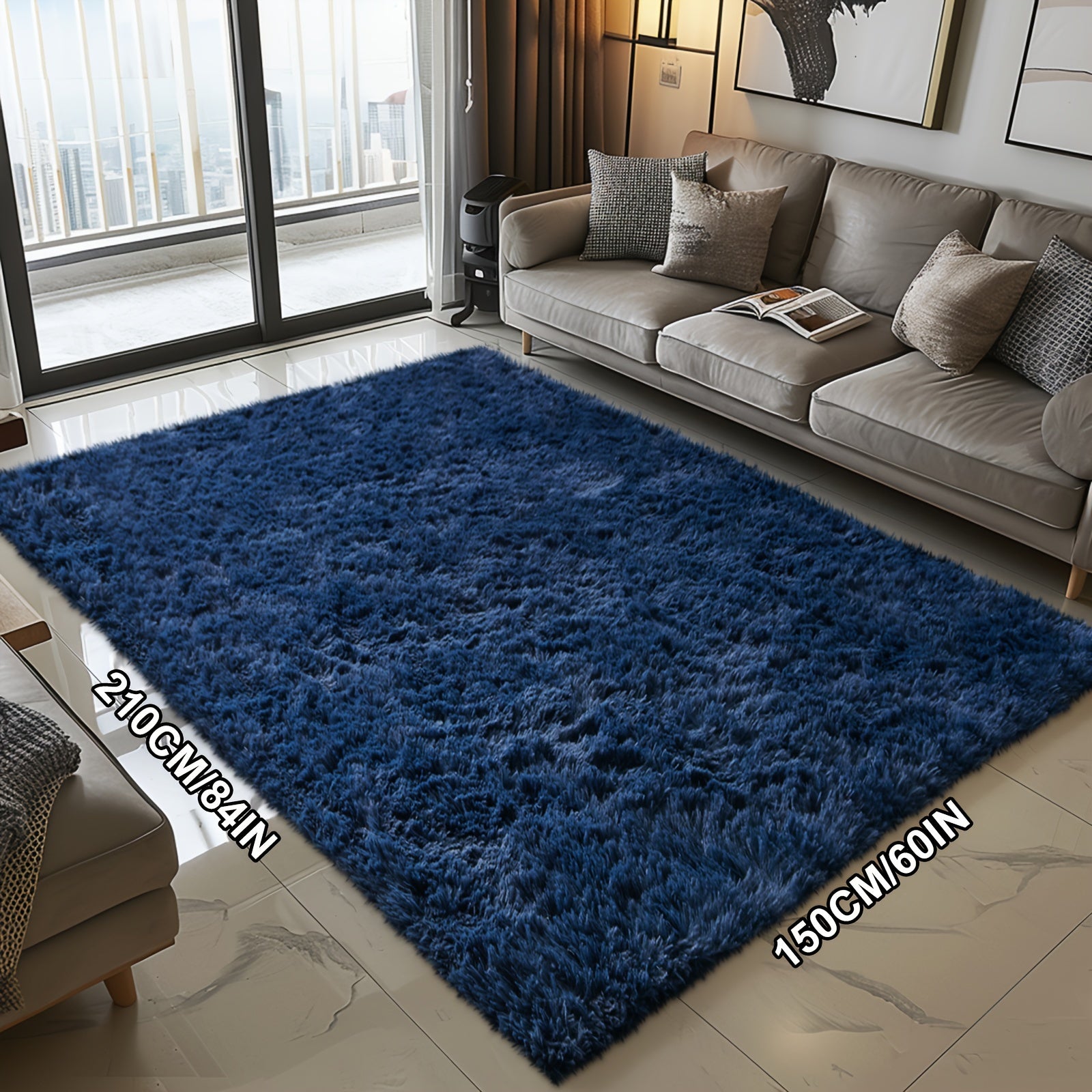 Fluffy Soft Area Rug – Luxury Non-Slip Indoor Carpet for Living Room, Bedroom & Home Decoration, Ultra-Plush Floor Rug, 7 Colours & 5 Sizes, Tie-Dye Black White Navy Blue Grey