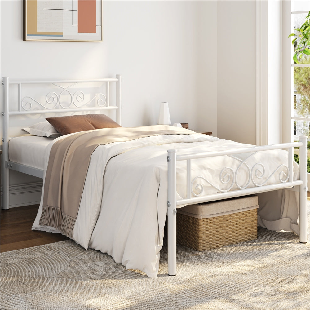 Scroll Metal Bed Frame with Headboard & Footboard – Space-Saving Iron Platform Bed, No Box Spring Needed, Twin Full Queen, Black or White, for Bedroom Guest Room Dorm – ALDEN DESIGN