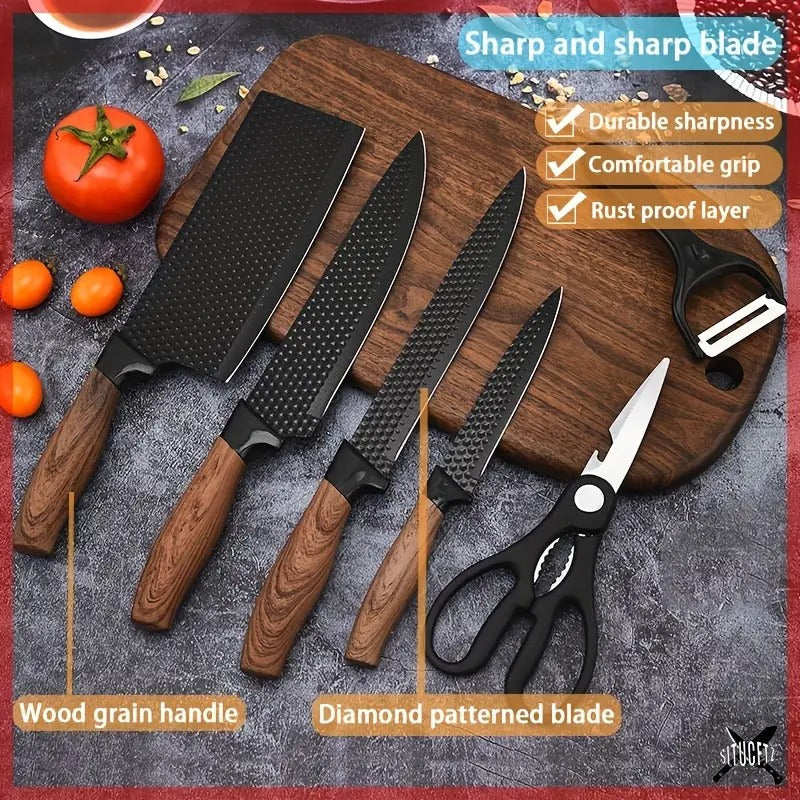 7pcs Kitchen Tool Set, Including Stainless Steel Kitchen Knives, Fruit Knives, Chicken Bone Scissors, Etc., Essential Items for Home Kitchens And Restaurant Cooking
