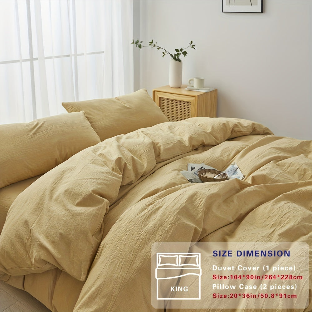 100% Washed Cotton Duvet Cover Set – Breathable, Durable & Ultra-Soft Comfy Bedding Set for All Seasons, Multiple Sizes & Colours