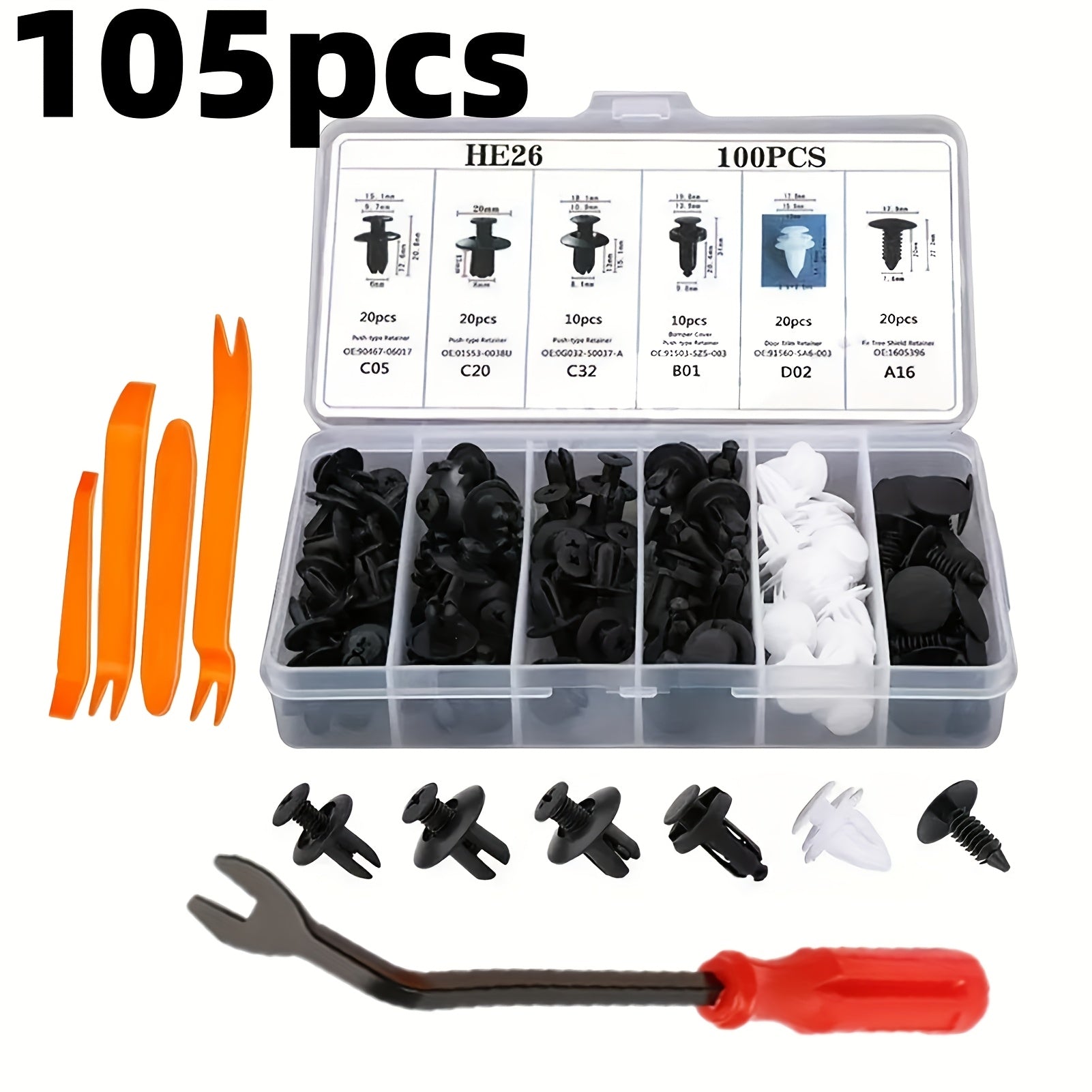 925/105pcs Car Decoration Clamp Set With Removal Tool - 26 Sizes Universal Car Body Rivets, Fasteners, And Clips For Bumpers, Doors, And Fenders - Car Plastic Rivet Kit With Fastener Removal Tool