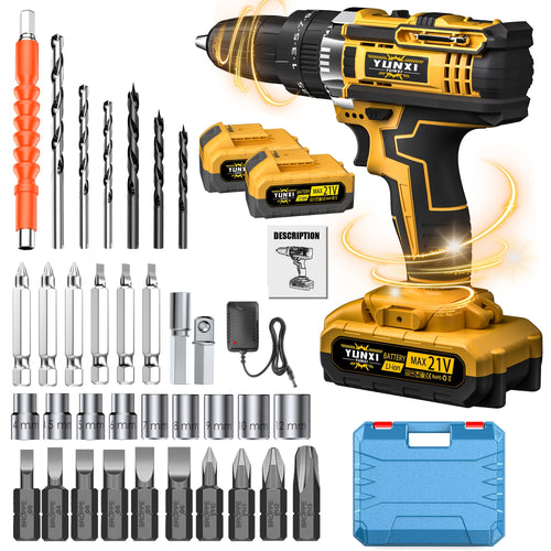 21V Cordless Drill Set with Drill Bits & Socket Accessories – Variable Speed Driver, Fast Charger & Lithium-Ion Battery, Multifunctional Power Tool Kit for Home DIY, Auto Repair & Gift for Dad