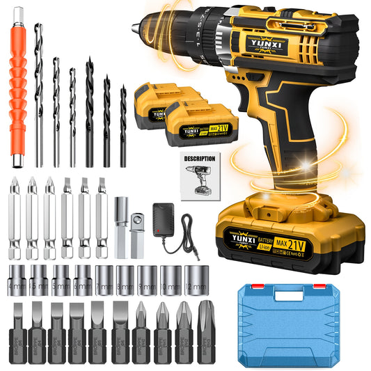 Drill Cordless Set, 21V Variable Speed Cordless Drill Driver with Fast Charger & Lithium-Ion Battery, Multifunctional Screwdriver with Drill Bits & Socket Accessories, Father's Day Gift for Home DIY & Auto Repair