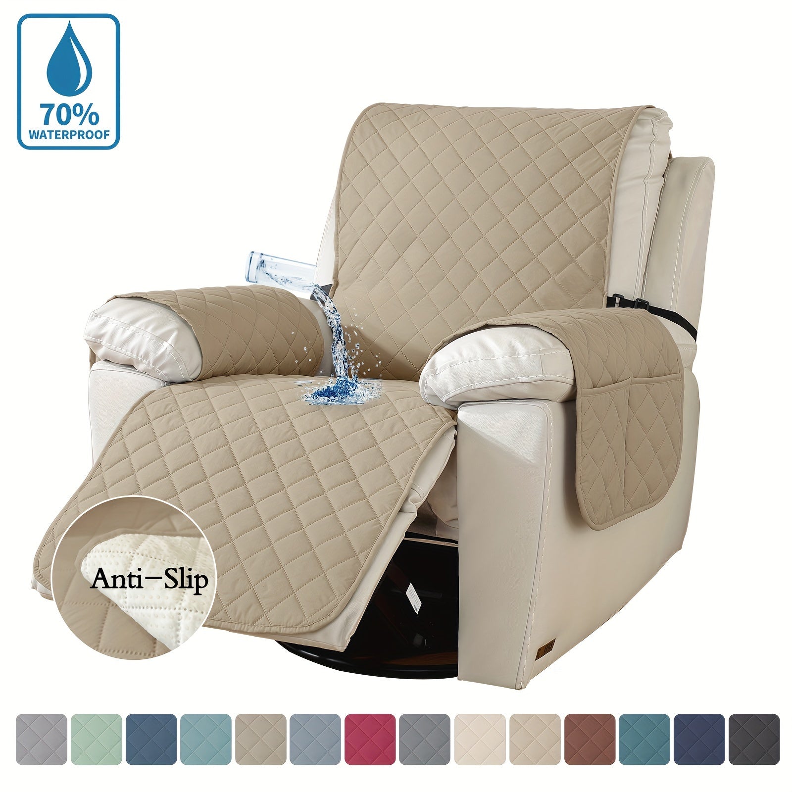 Recliner Chair Cover Non-Slip Sofa Protector with Pocket & Drawstring, Machine Washable Pet-Friendly Slipcover for Armchair to 4-Seater Sectional – 12 Colors