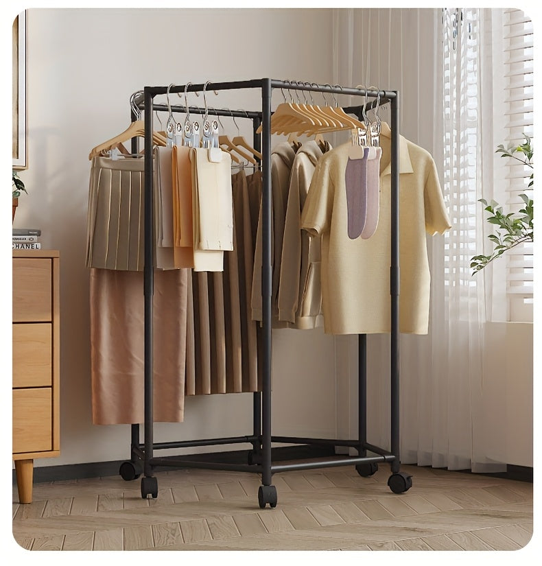 [Rotatable Clothing Rack] Sturdy 16mm Metal Tube Hexagonal Rotatable Clothing Rack with Wheels | Freestanding Vertical Garment Hanger, Portable Design for Efficient Clothes Storage and Display, Black/ White, Laundry Room Organizer