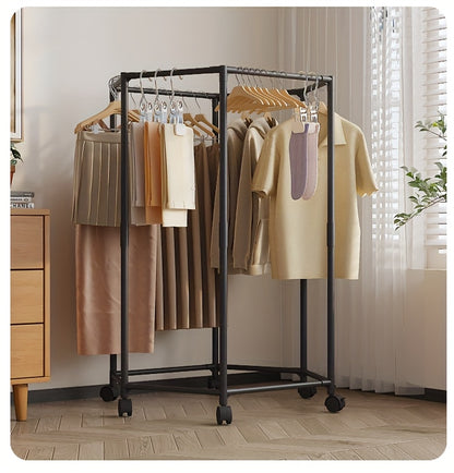 Rotatable Clothing Rack with Wheels – Sturdy 16mm Metal Hexagonal Freestanding Garment Hanger, Portable Vertical Clothes Storage for Bedroom, Laundry Room & Closet, Black or White