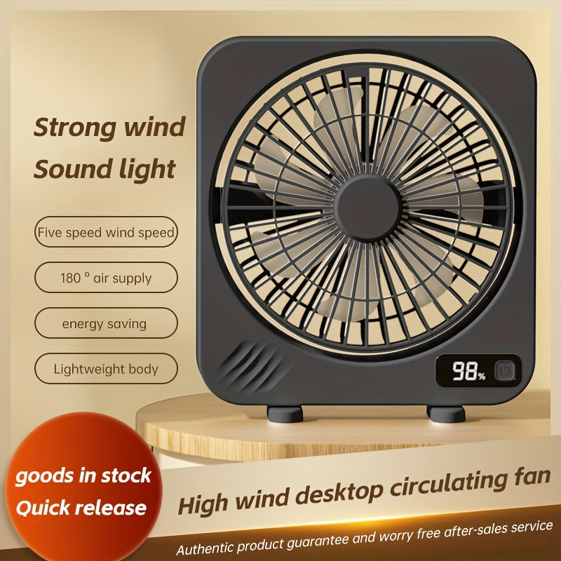 Five Speed Wind Speed Adjustment, Screen Can Display Battery Level, Manual 180 ° Adjustment Up And Down, Desktop USB Fan