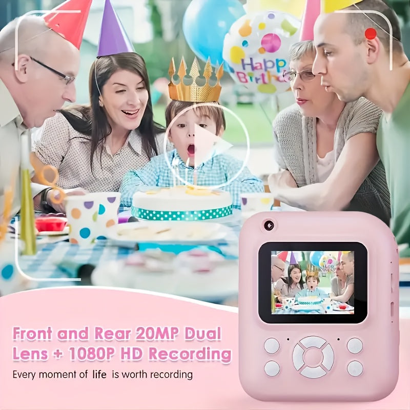 Camera Paper/Instant Camera, Portable Instant Photo Camera with 32GB SD Card, 3 Rolls & Card Reader - Compact USB Rechargeable Camera for Youngsters, Travel, Outdoor Adventures (Pink/Blue), Portable Camera,Perfect Gift for Halloween/Christmas