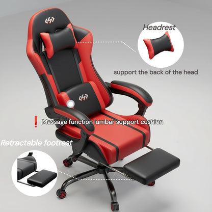 Ergonomic Gaming Chair with Pocket Spring Cushion and Massage Lumbar Support - Height Adjustable PU Leather Computer Chair, Memory Foam Headrest, Reclining Backrest, Footrest, 330 lb Capacity Canada