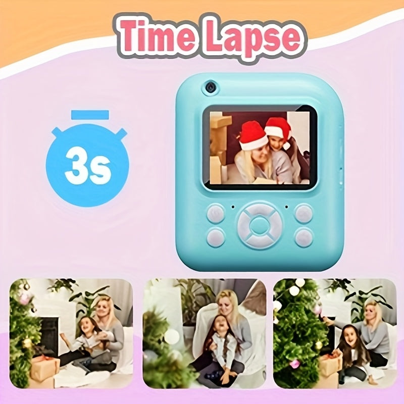 Pink/Blue New Instant Print Camera, 1080P 2.4 Inch Screen Instant Camera With 3 Rolls Print Paper & 32GB Card, Rechargeable Battery, Type-C Port, Birthday And Christmas Gifts