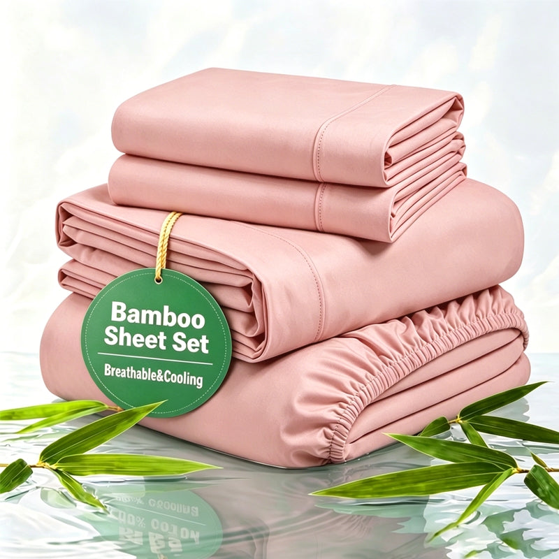 100% Bamboo Rayon Bed Sheets 3/4pcs Set with 16" Extra Deep Pockets – Soft Cooling Bedding for Hot Sleepers & Night Sweats, Twin Full Queen King Size