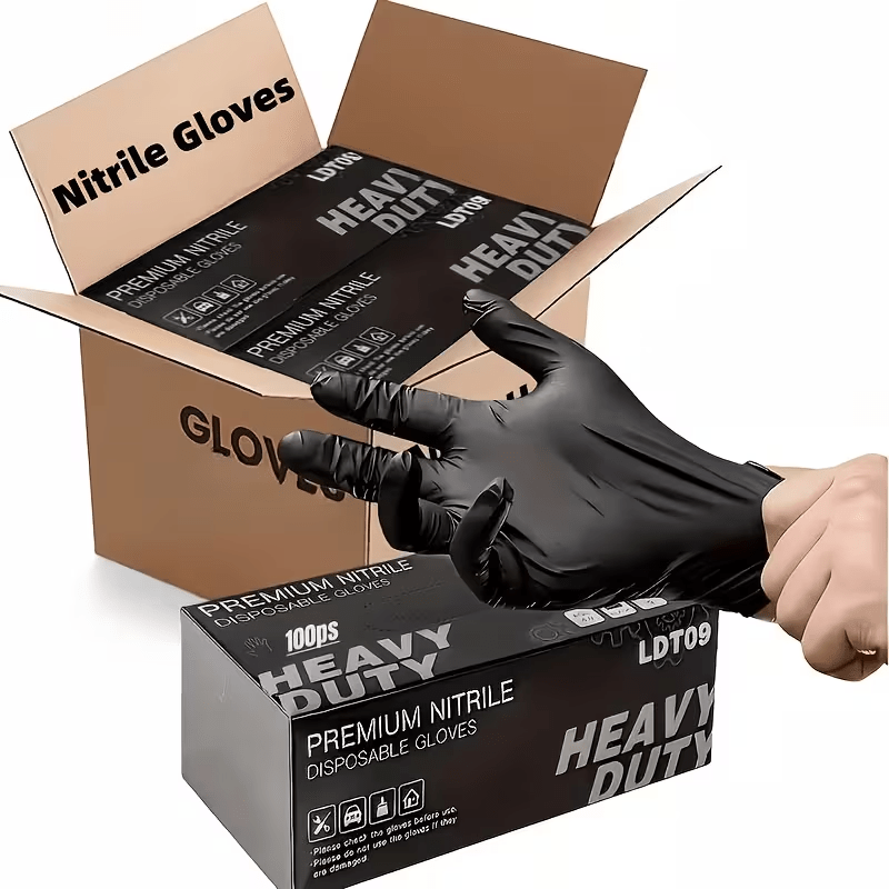 100pcs Black Pure Nitrile Disposable Gloves | Durable, Latex-Free, Extra-Thick Design—Ideal for Kitchens, Tattooing, Beauty Salons, and Bathroom Cleaning—Extra Large, Large, Medium, Small