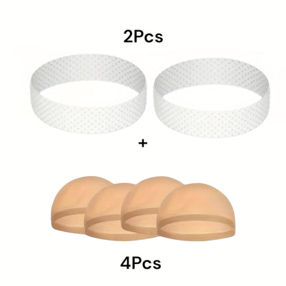 Silicone Wig Band & HD Wig Cap Set of 6 - Anti-Slip Adjustable Headband for Lace Wigs, 2pcs Silicone Bands + 4pcs HD Wig Caps, Secure Glueless Wig Accessories for Women