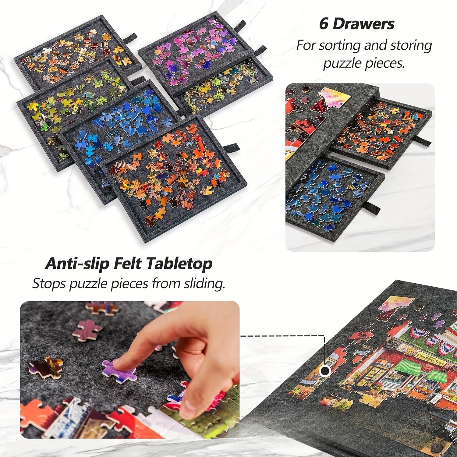 Puzzle Board with 6 Sliding Drawer Organizers for 1500 Pieces - Portable 23.6"x31.5" Puzzle Table with Storage & 2 Puzzle Boxes, Family Game Gift