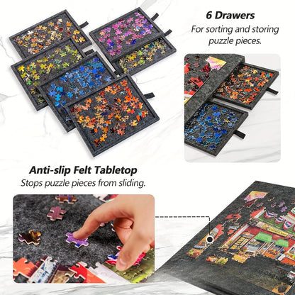 Puzzle Board with 6 Sliding Drawer Organizers for 1500 Pieces - Portable 23.6"x31.5" Puzzle Table with Storage & 2 Puzzle Boxes, Family Game Gift