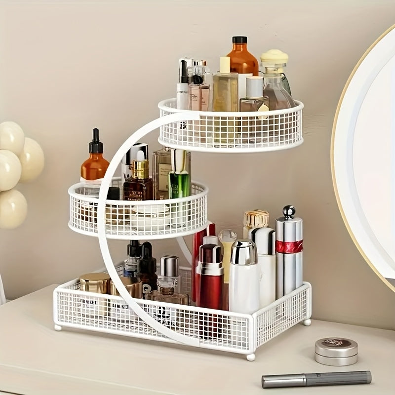 3-Tier Rotating Makeup Organizer for Bathroom & Vanity - No-Assembly Spinning Cosmetic Storage Rack for Skincare, Nail Polish, Lipstick & Perfume - Space-Saving Countertop Shelf