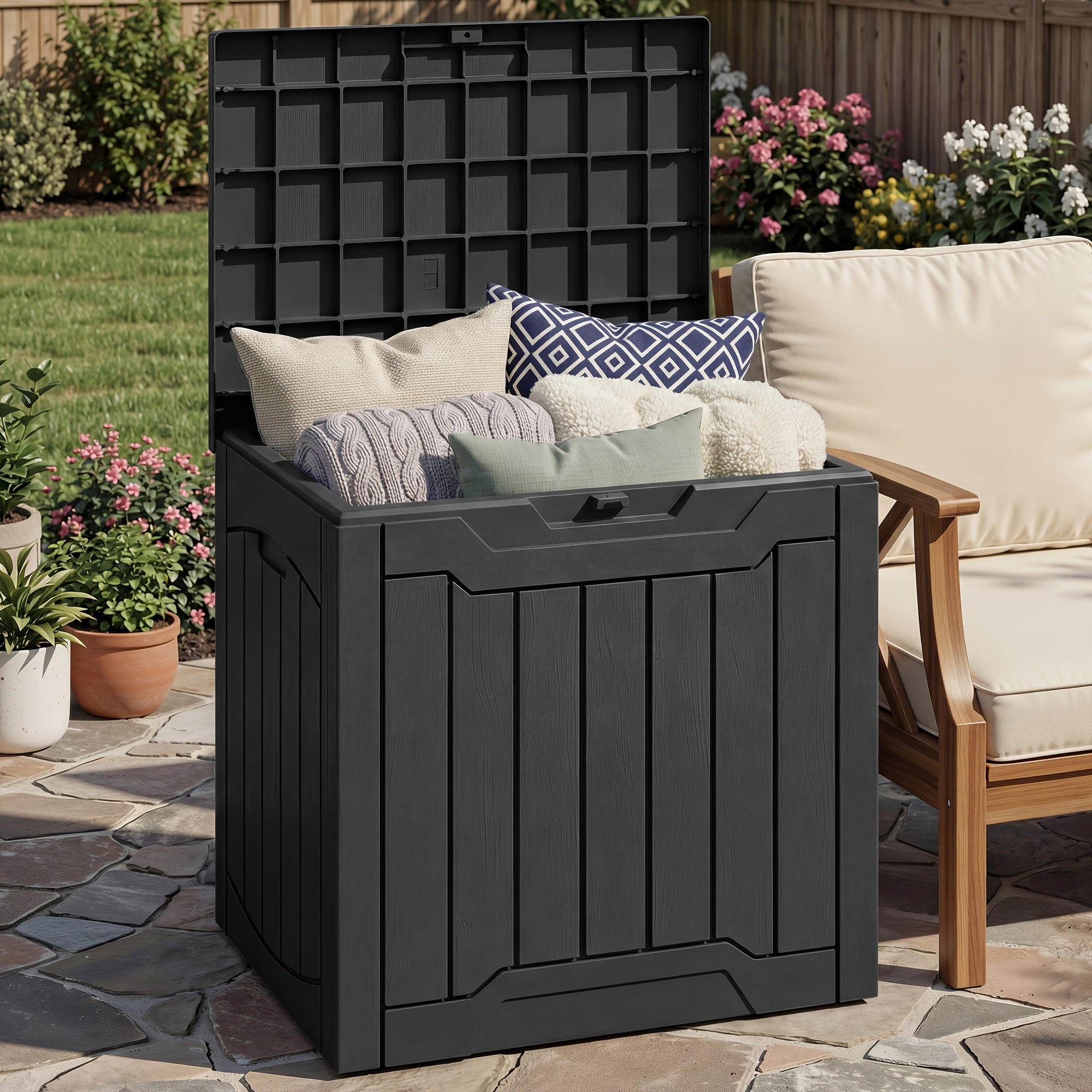 Outdoor Waterproof Resin Deck Box 51 80 150 180 Gallon - Weatherproof Patio Storage Box Bench and Table for Garden Tools Pool Supplies Patio Furniture Brown Black Canada