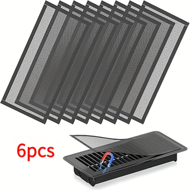 Magnetic Floor Vent Covers 6 Pack, 4x10 Inch Air Vent Filters Mesh Screen Dust Filter, Washable Strong-Hold Vent Register Deflectors for Home HVAC, AC Grilles & RV Vents