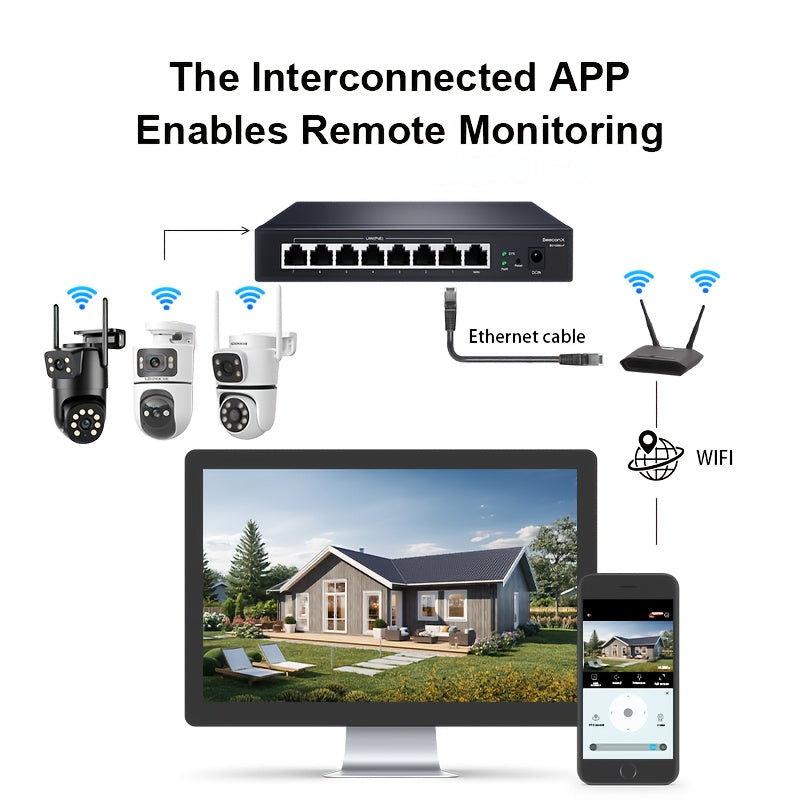 4K PTZ Dual-Lens Outdoor Security Camera with Spotlight Alarm, PIR Motion Detection, Full-Color Night Vision, 2-Way Audio, 360° Pan & Tilt, 24/7 Recording & NVR Compatible — U9 / Built-in Battery
