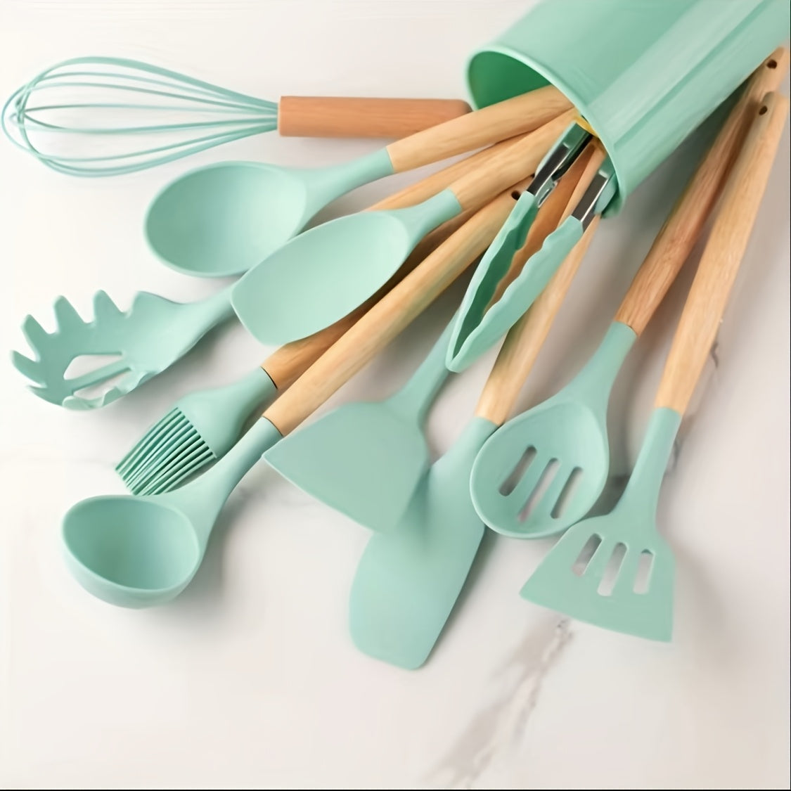 12pcs Silicone Utensil Set, Kitchen Utensil Set with Wooden Handle, Safety Cooking Utensils Set, Non-Stick Kitchen Tools Set, Washable Modern Cookware, Kitchen Stuff, Kitchen Gadgets Kitchen Accessories