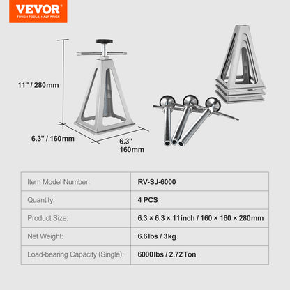 RV Stabilizer Jacks 4-Pack Aluminum Adjustable 11–17 Inch – 6000 Lbs Capacity Leveling Stack Jacks for RV Travel Trailer Camper (VEVOR)