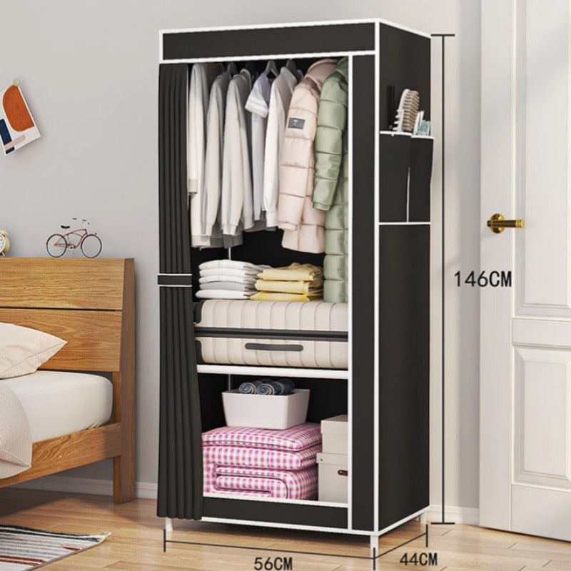 Portable Wardrobe Closet Clothes Organizer Non-Woven Fabric Cover with 6 Storage Shelves, 2 Hanging Sections and 4 Side Pockets size (170*128*45CM/148*56*44CM)