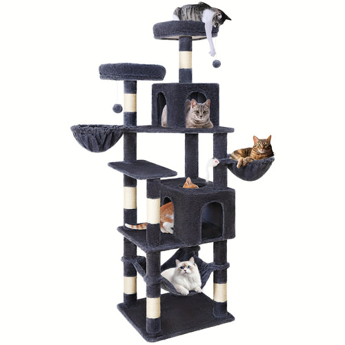 Large Cat Tree Tower 71–84 Inch – Multi-Level Cat Condo with Scratching Posts, 2 Perches, 2 Cat Houses & Dangling Toy for Large Indoor Cats