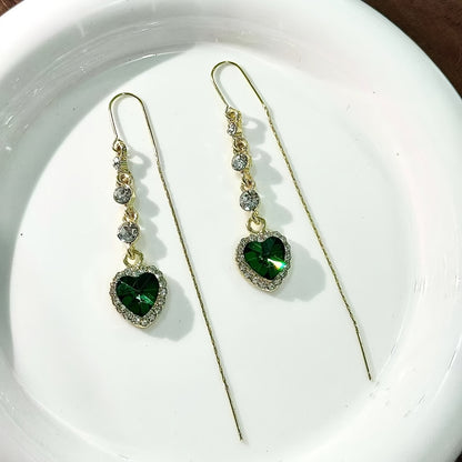 Heart-Shaped Crystal Tassel Earrings for Women – 2-Pack Blue & Green Rhinestone Dangle Earrings, Sparkling Accessory for Any Occasion & Valentine's Day Gift | ShopVora CA